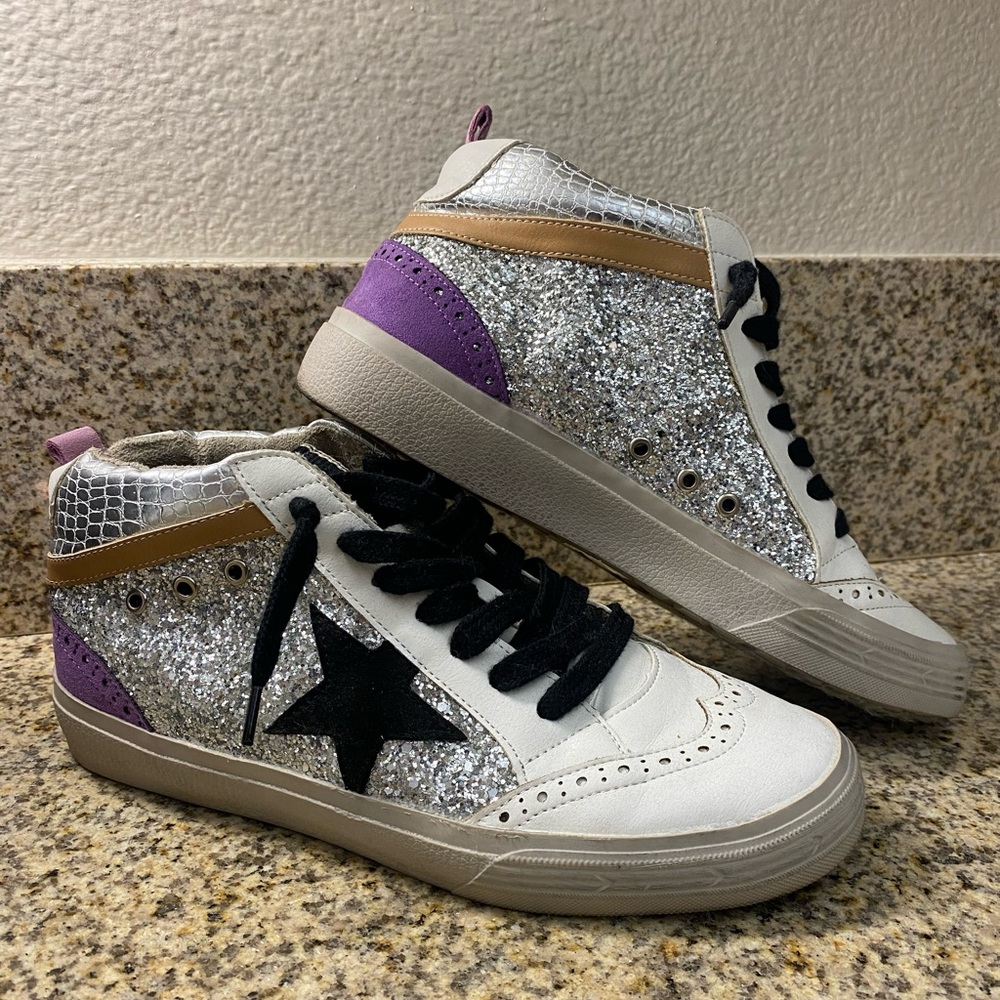 Rina Mid-Star Sneaker | Silver Sparkle |  Women’s Size 8